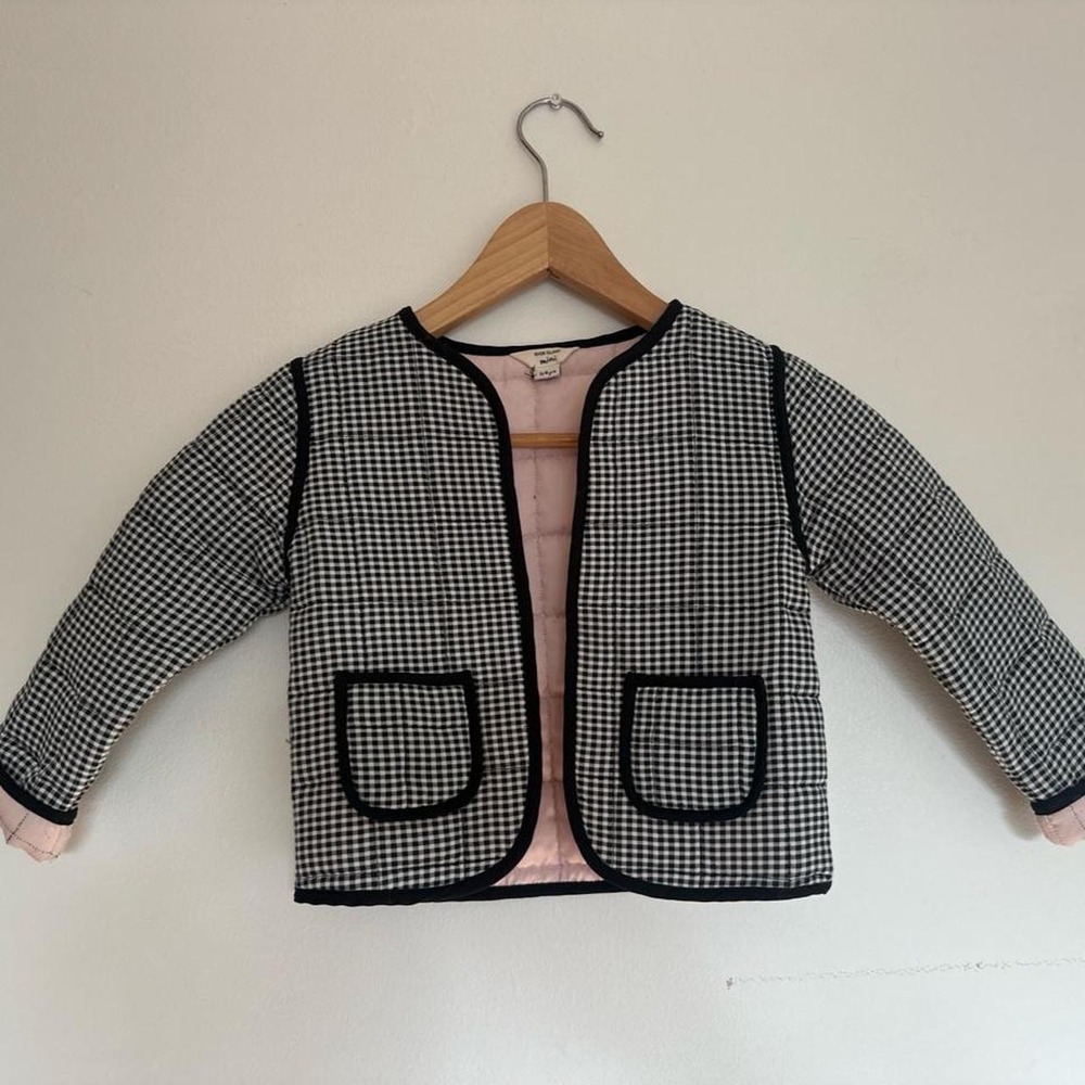 River Island Mini Gingham Quilted Jacket Black Pink Toddler Kids Size 3/4 Yrs